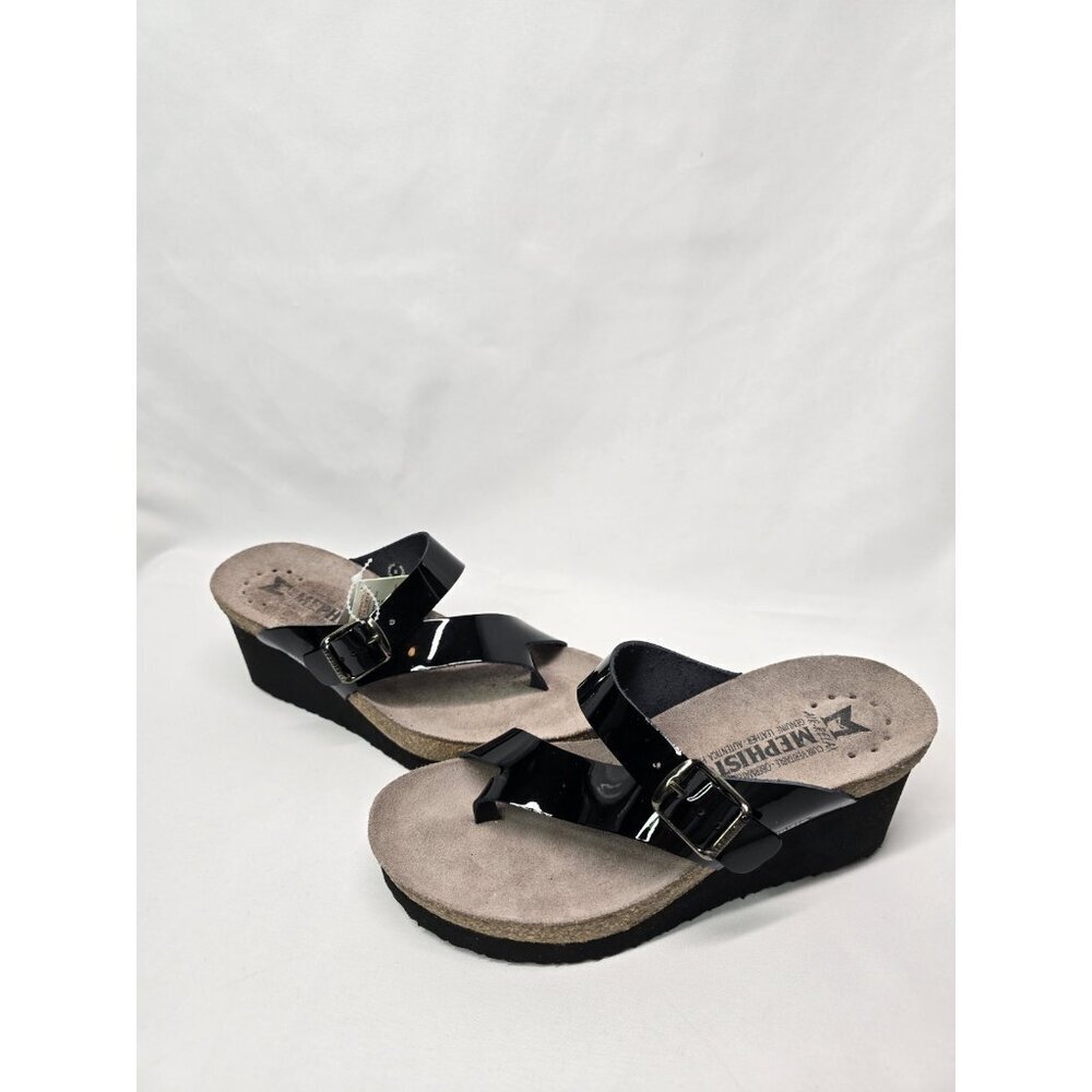 MEPHISTO Patent Black Slide Wedges - Tyfanie Black Size EUROPEAN 36 US Size 6